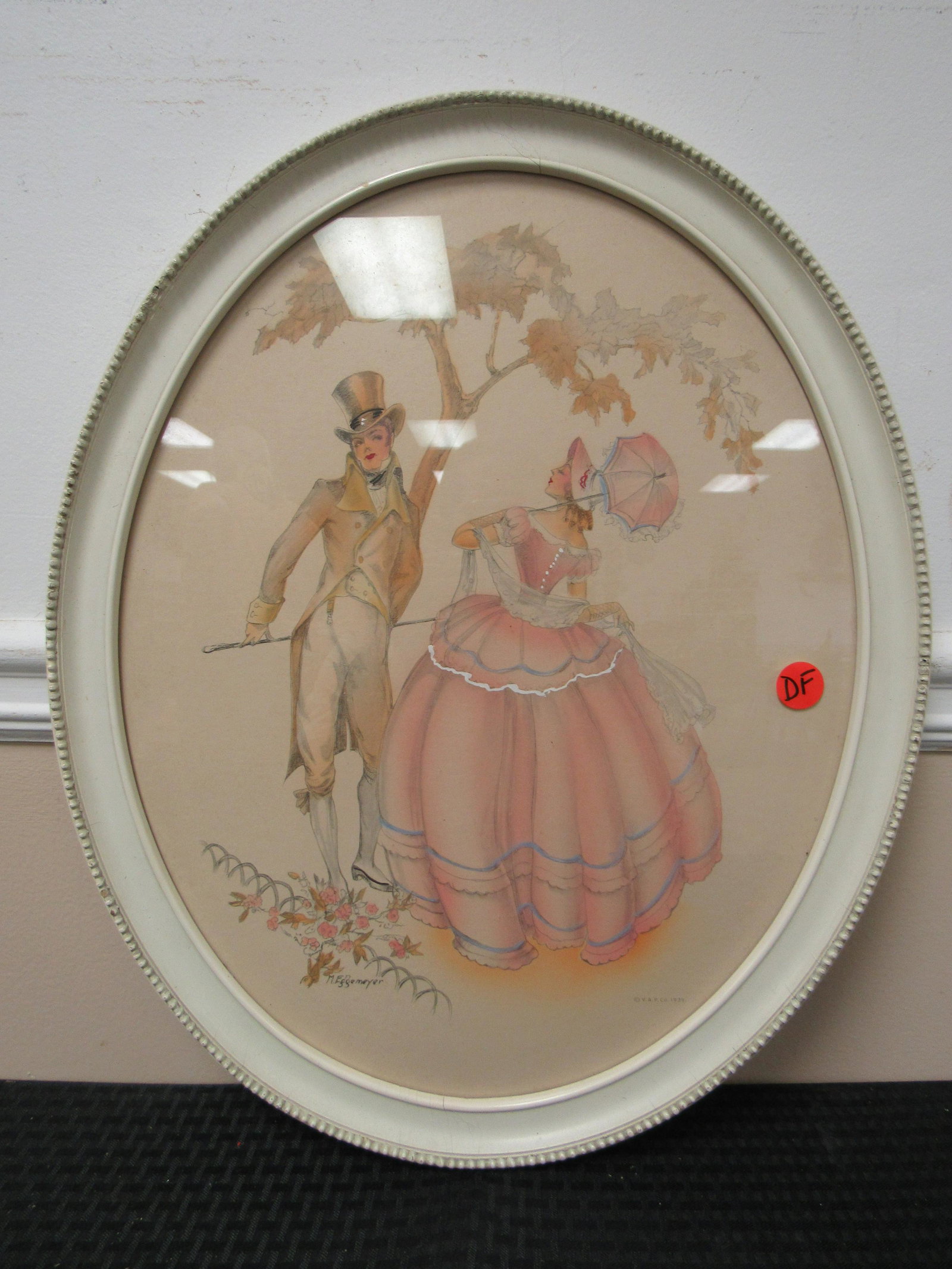 Vintage 1939 by M. Eggemeyer Victorian Courting: Vintage 1939 by M. Eggemeyer Victorian Courting Illustration Print, V.A.P Co , Romantic Couple Art. Housed in period frame. 22" x 18"