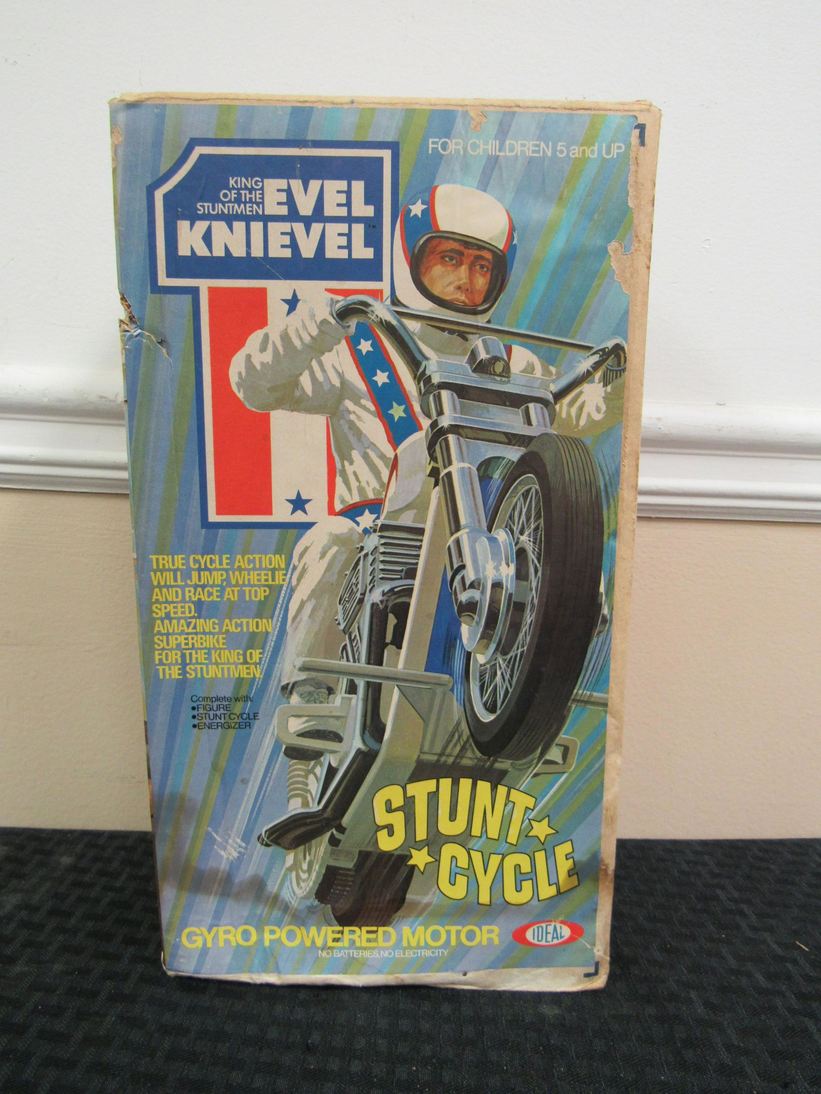 1973 Ideal Evil Knievel Stunt Cycle Original Box Only: 1973 Ideal Evil Knievel Stunt Cycle Original Box Only. Very good condition. 14.25" x 8" x 5"