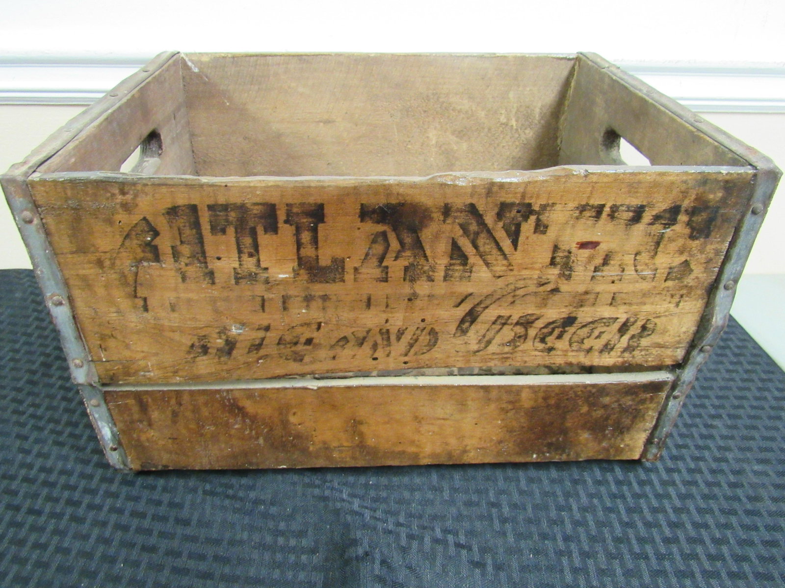 Early Atlantic Beer Wooden Advertising Crate: Early Atlantic Beer Wooden Advertising Crate. Good condition. Some damage on inside of crate, as photographed. 10.5" x 17" x 12.5"