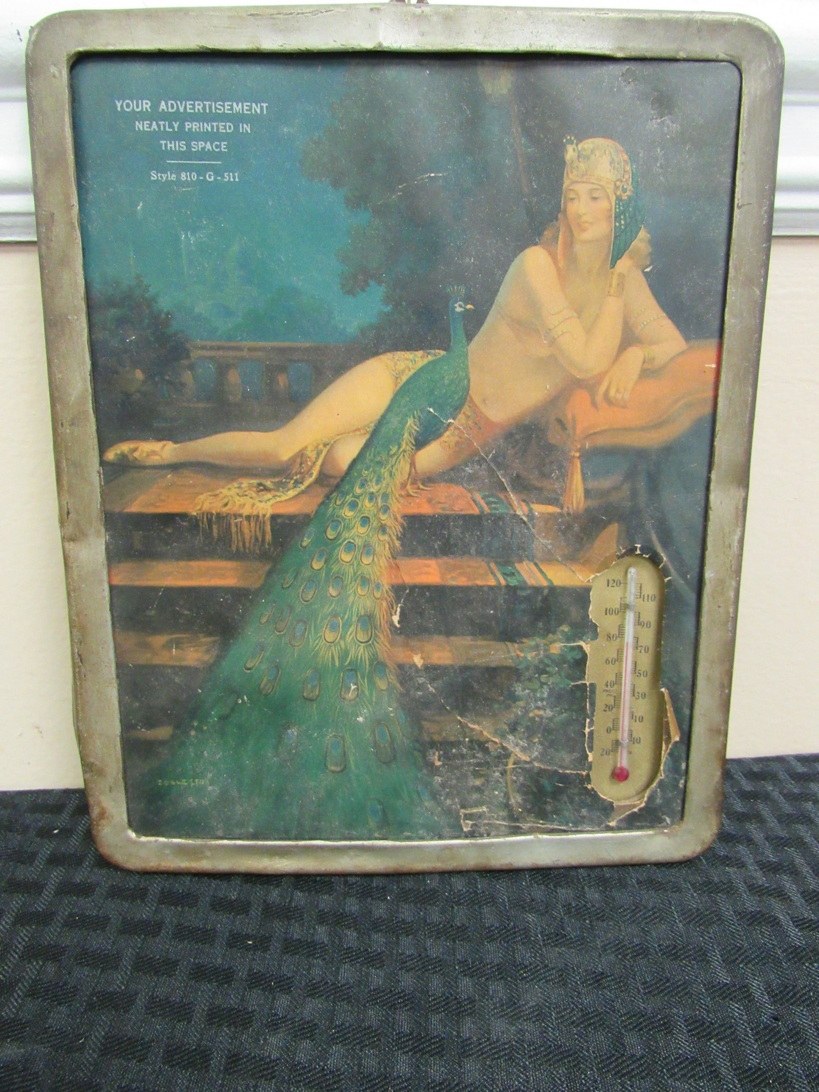 Art Nouveau Salesman Sample Advertising Thermometer: Art Nouveau Salesman Sample Advertising Thermometer Depicting Edward Eggleston Cleopatra Lithograph. Fair to good, working condition. 10.5" x 8.5"