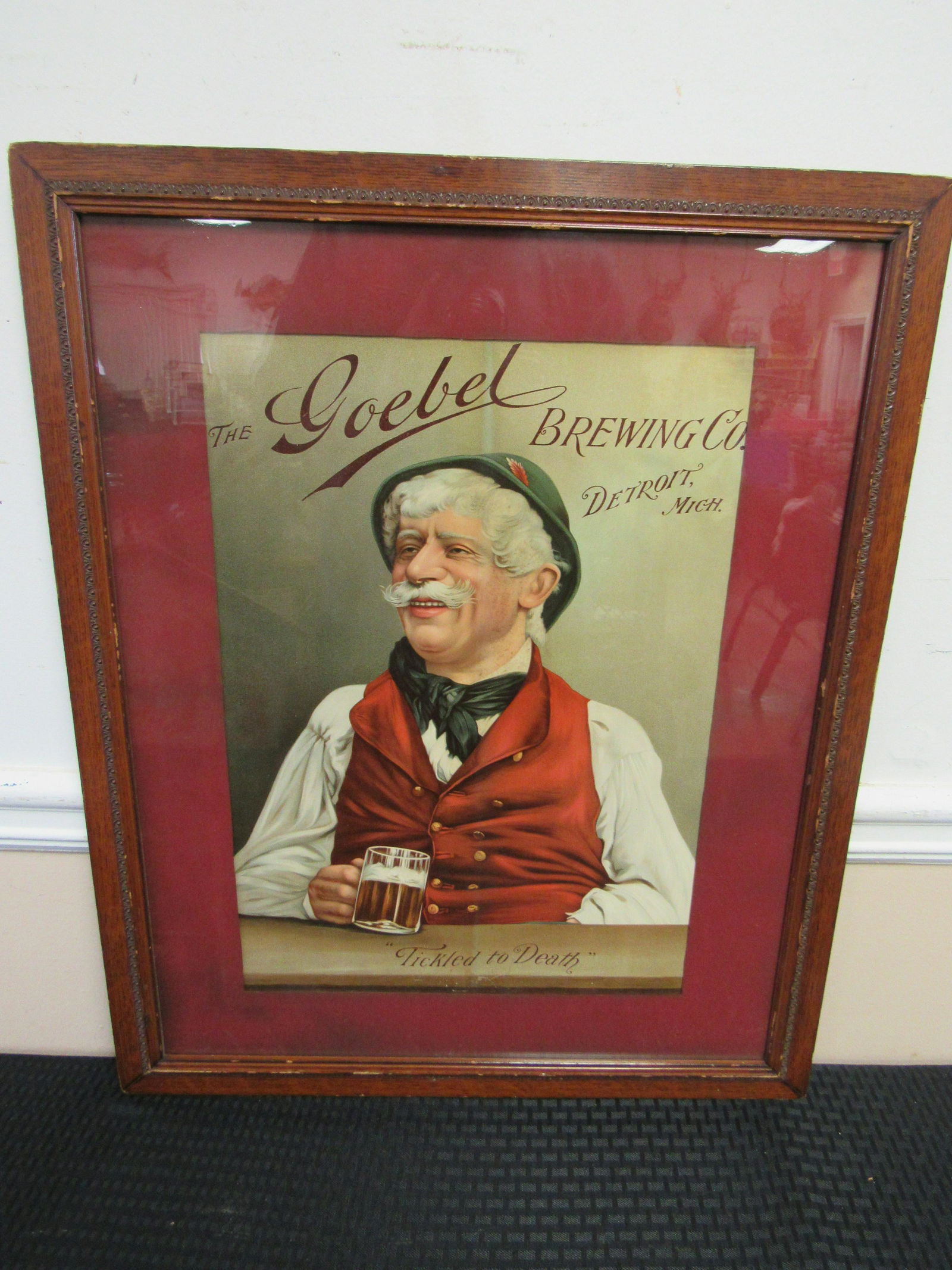Circa 1819-1900 The Goebel Brewing Co. Detroit, Mich.: Circa 1819-1900 The Goebel Brewing Co. Detroit, Mich. "Tickled to Death" Advertising Lithograph in Original Frame. Lithograph in very good condition with some small tears, as photographed. Housed in o