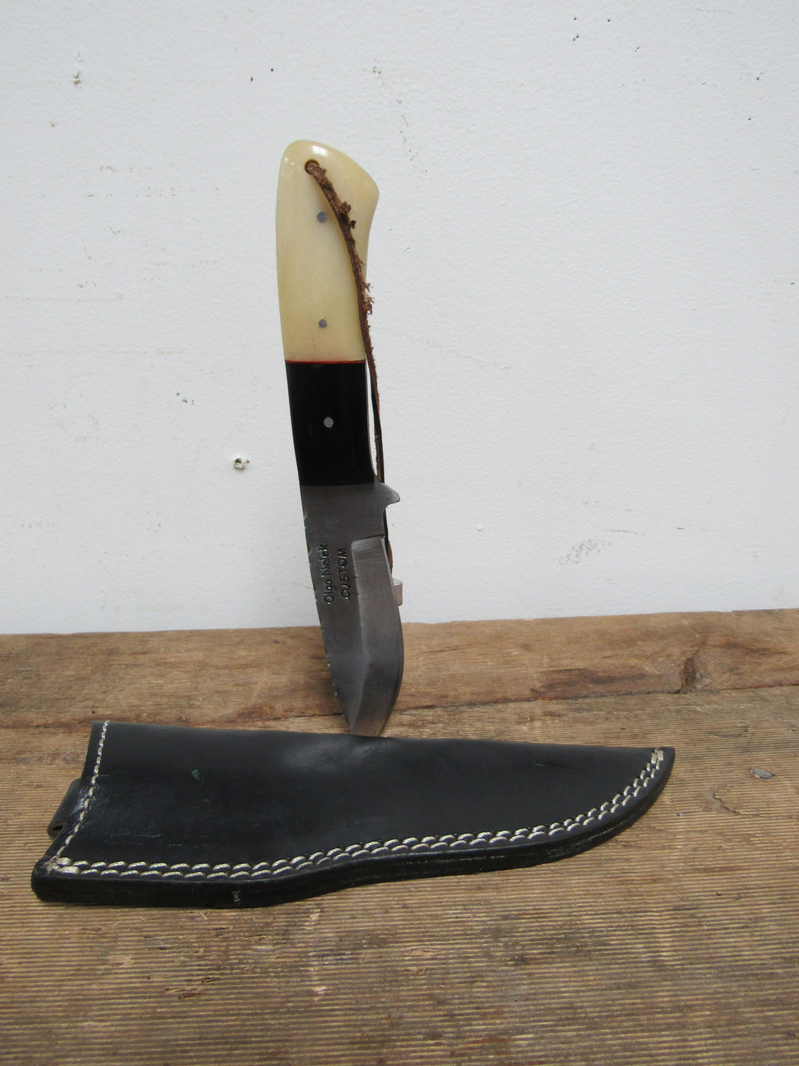 Olga Nelec Custom Handmade Knife In Original Sheath: Olga Nelec Custom Handmade Knife In Original Sheath. Handle constructed of horn. Excellent condition. Overall measures 9", Blade 4.75"