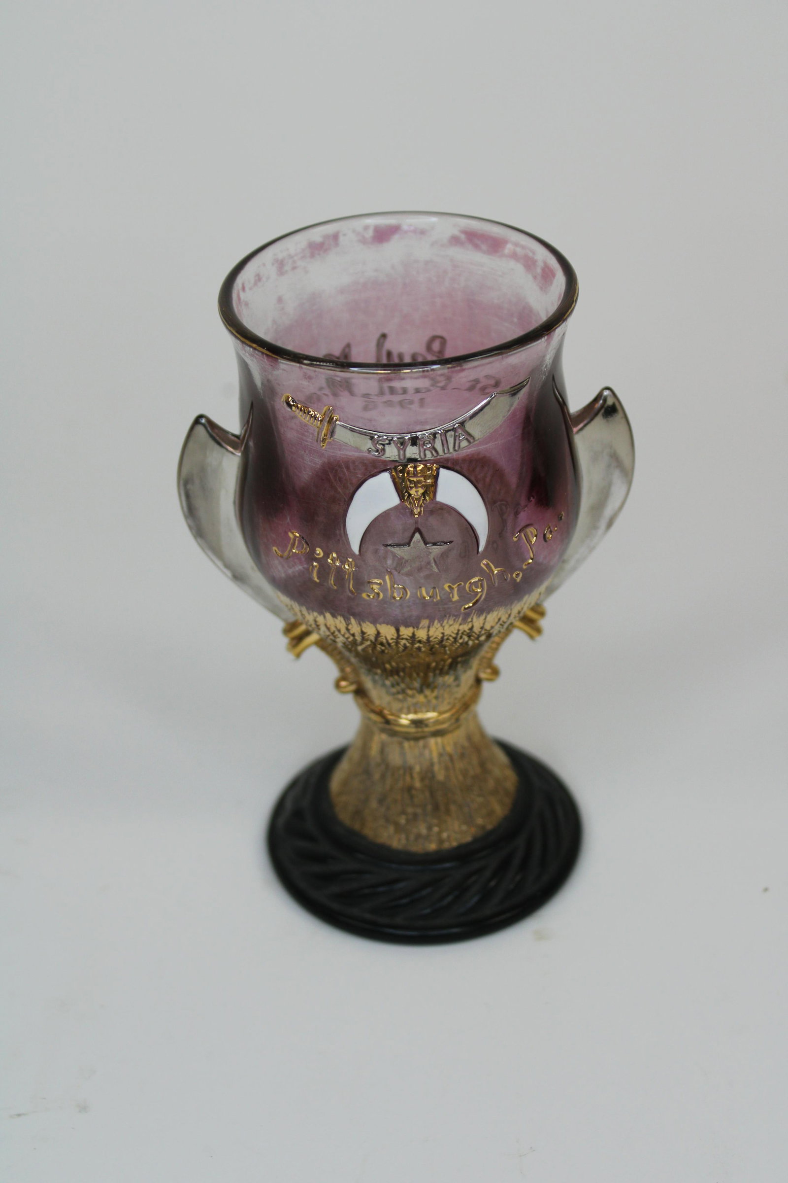 1908 Shriner Cup St. Paul, Minnesota.: 1908 Shriner Cup St. Paul, Minnesota. Overall good condition with minor paint loss. Cup reads "Syria Pittsburgh PA".