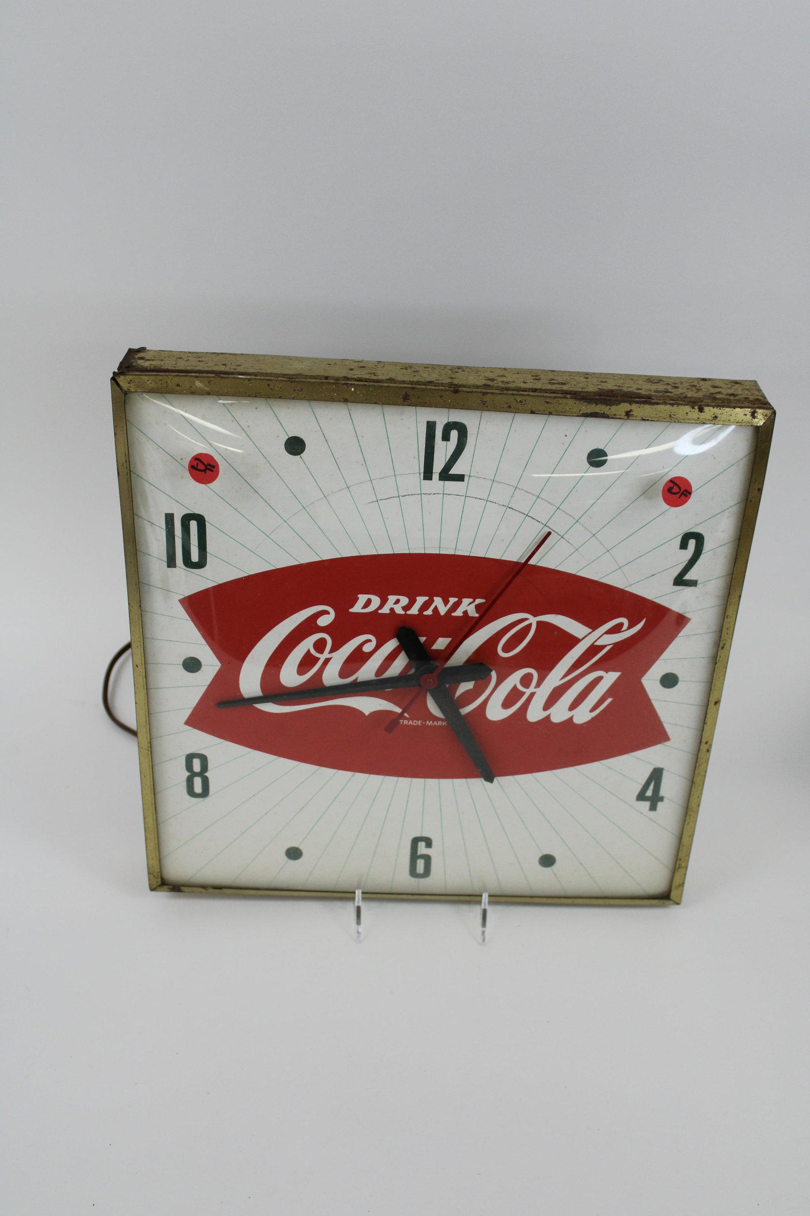 Circa 1950: Circa 1950's 15.5" x 15.5" Pynchron Pam Coca-Cola Fishtail Clock. Overall very good, working condition. 7.5/10