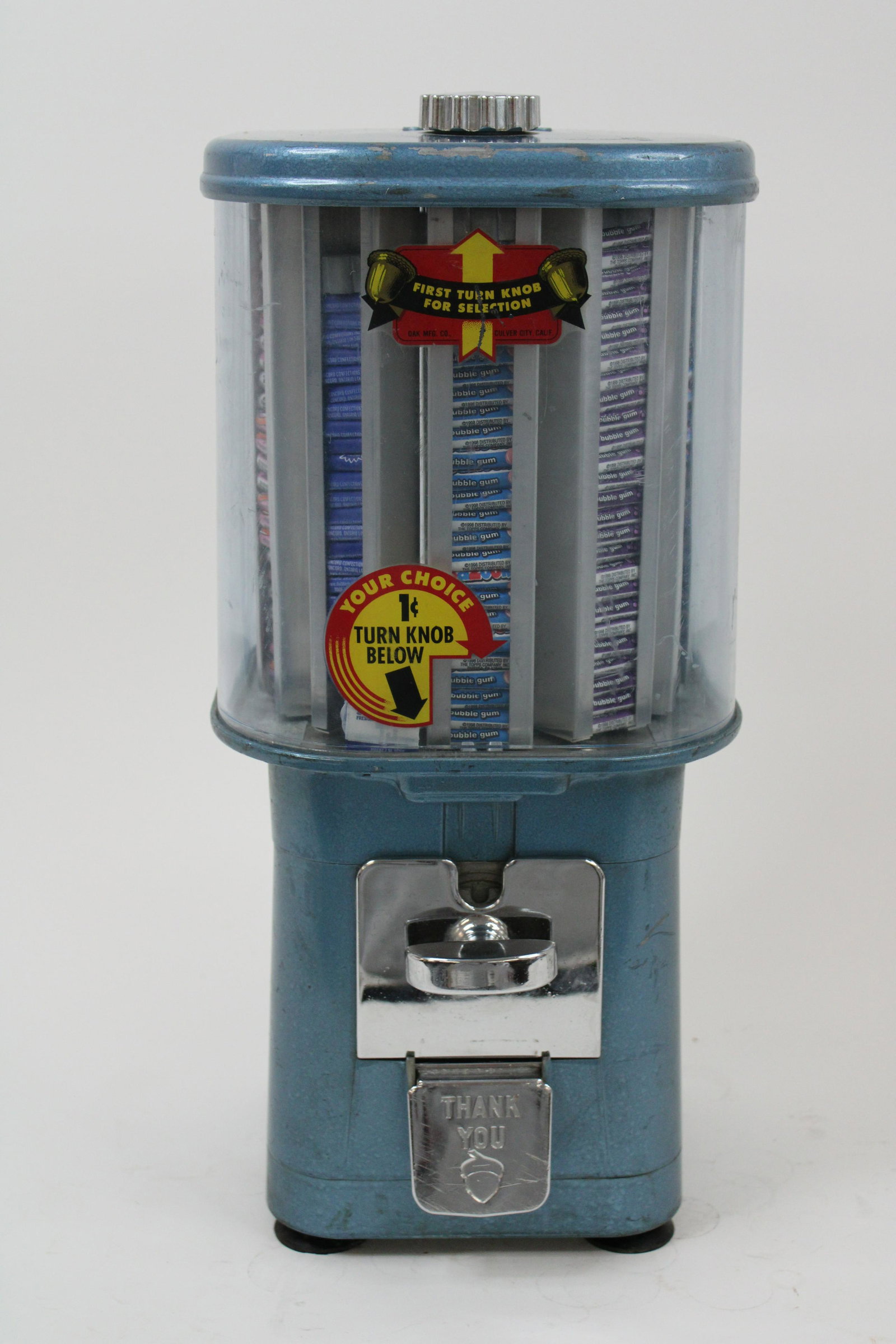 Vintage 1 Cent Acorn Gum Selector Machine.: Vintage 1 Cent Acorn Gum Selector Machine. Overall excellent, working condition. Does not include key. Measures 16.5".