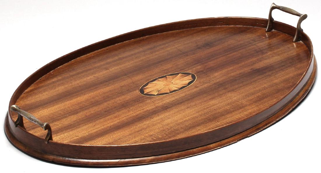 Walnut & Marquetry Serving Tray with Brass Handles (1 of 4)