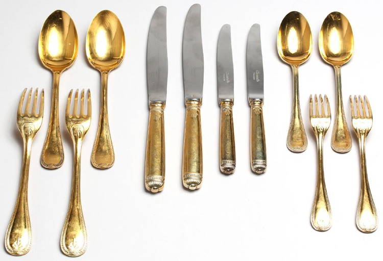 2 Christofle Gold Plated Flatware Place Settings