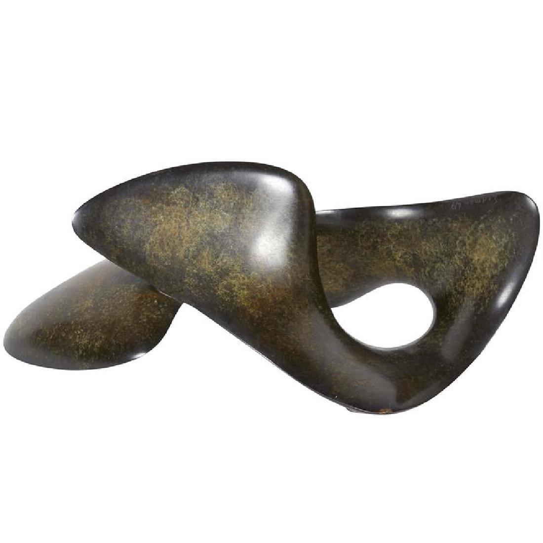 Richard Erdman (American, b. 1952)- Bronze: Limited edition abstract in patinated bronze, marked "Erdman 4/9" to underside. 6" H X 13.5" W X 8.5" D. One nick at bottom corner.
