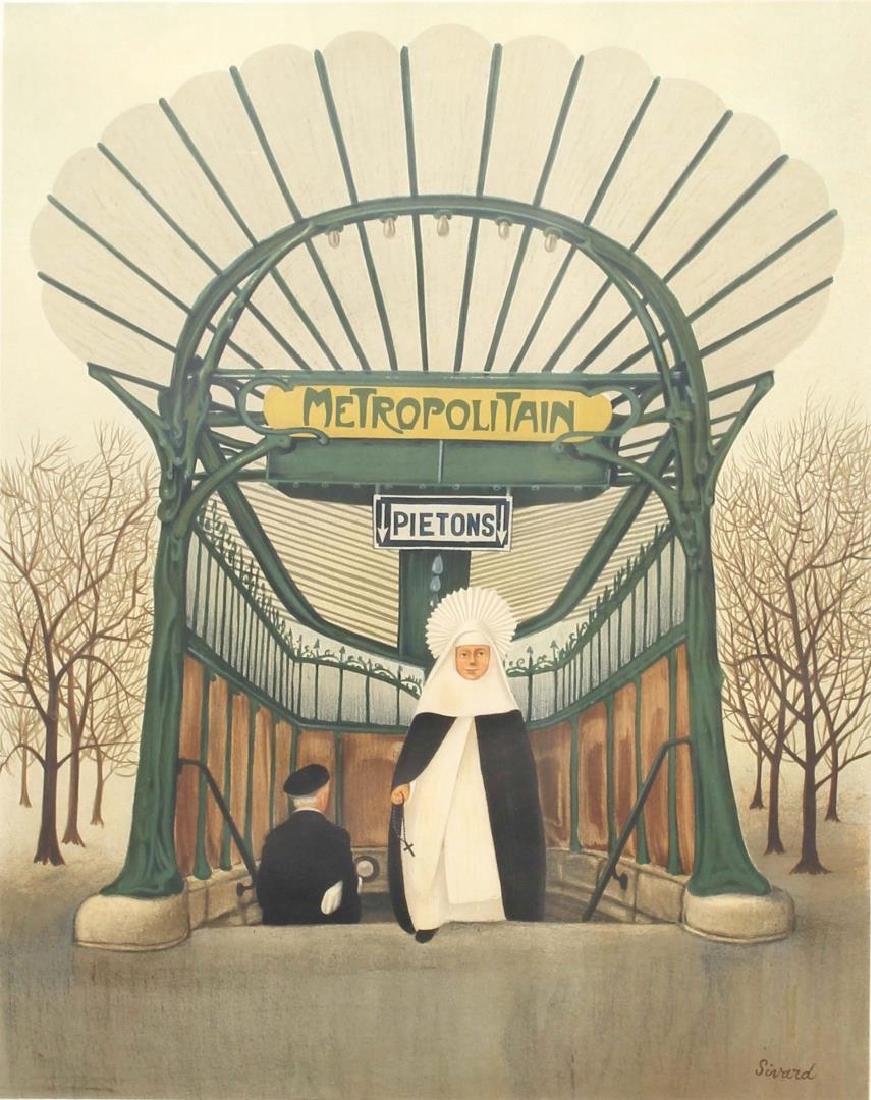 Robert Sivard (American, 1914-1990) - Lithograph: "Metro," depicting a nun emerging from the Paris underground at Pietons, pencil-signed, titled and numbered "37/400 / Metro / Robert Sivard" in the lower margin. Image:19.75" X 15" W; frame: 29" X 24"