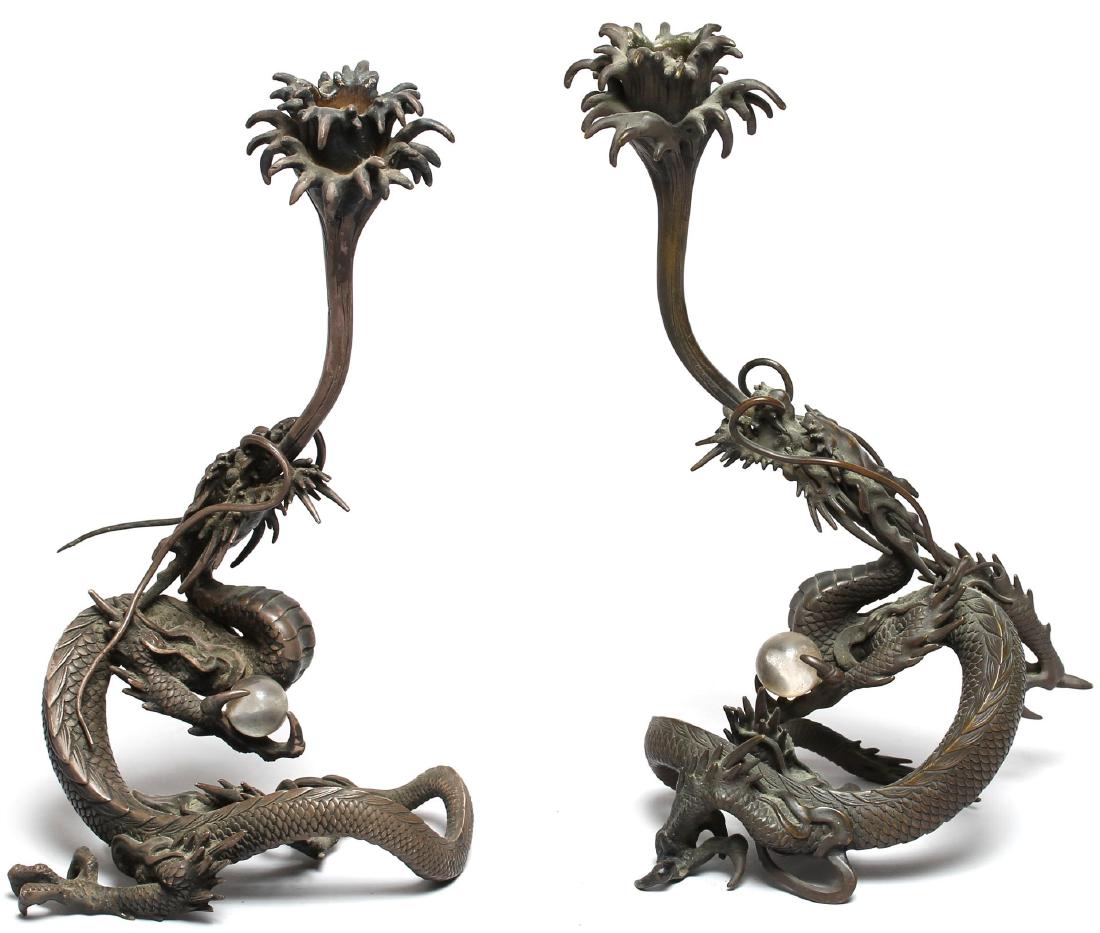 Pair of Chinese Bronze Dragon Candlesticks (1 of 5)