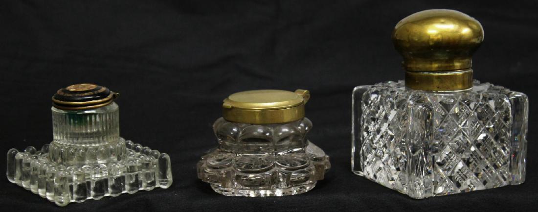 3 Vintage Cut or Pressed Glass Inkwells (1 of 4)