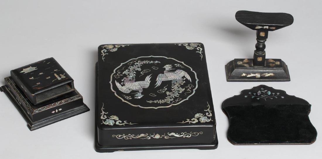 3 Asian Black Lacquer & Mother-of-Pearl Items (1 of 6)