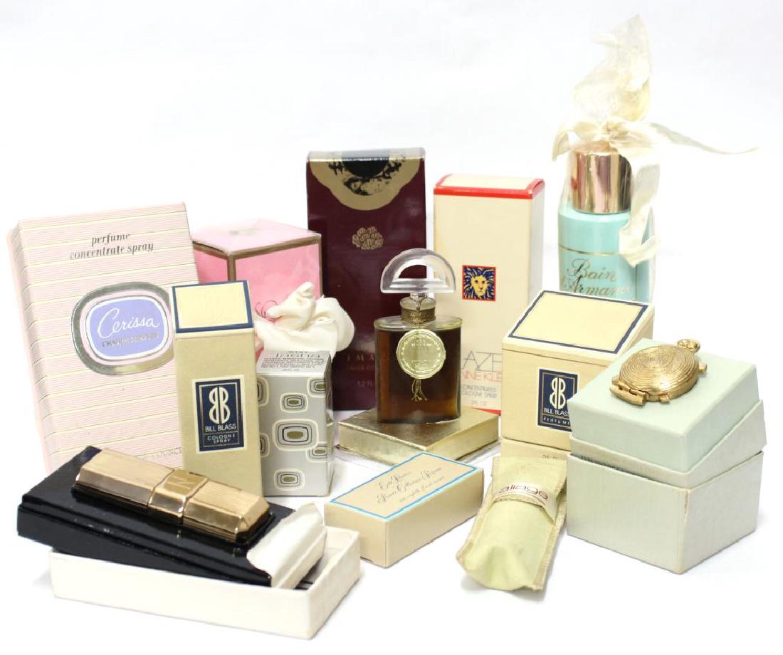 13 Bottles of Women's Vintage Perfume & Cologne: Comprising unopened bottles of "Oscar de la Renta" and "Bain De Armance" by Stendahl, opened but never used bottles of "Imari" cologne, "Rijir" perfume, one each perfume and cologne by Bill Blass, Nor