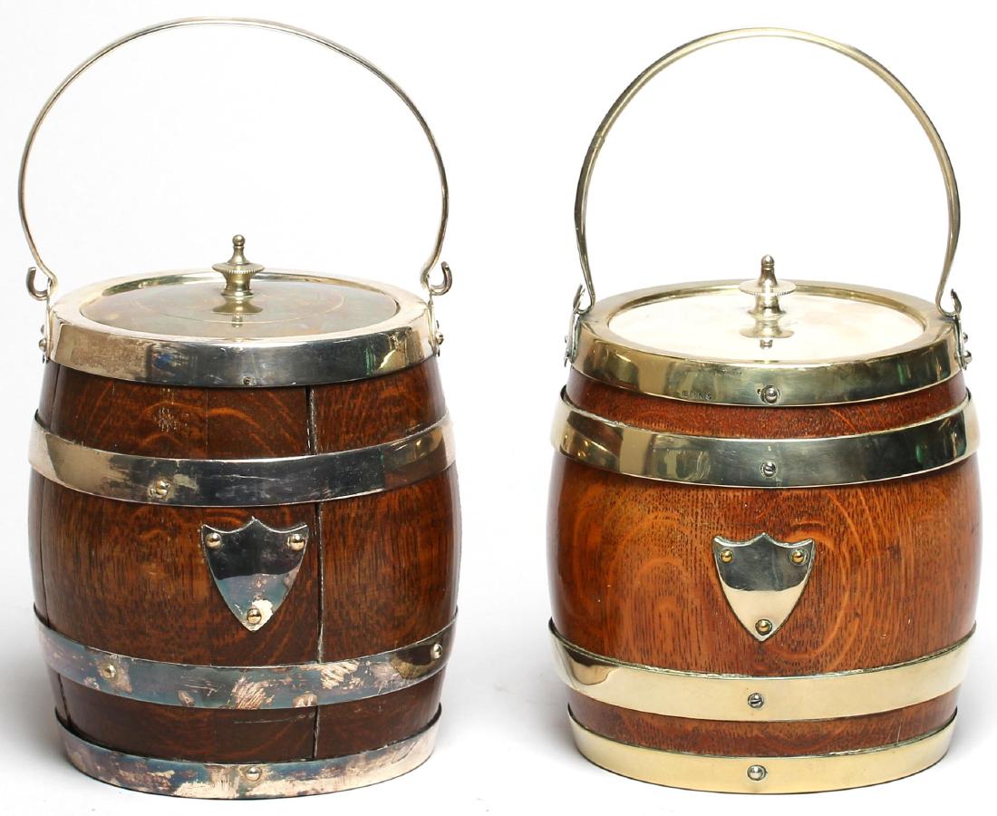 2 English Oak Biscuit Barrels, ca. 1900 (1 of 4)