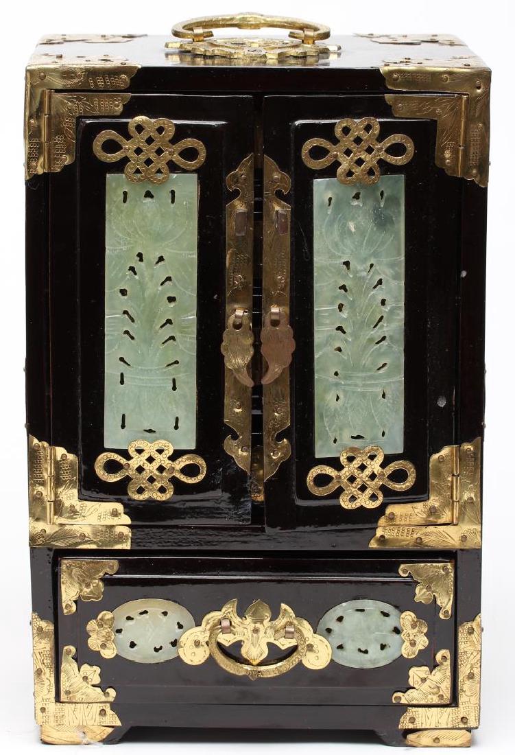 Chinese Lacquer, Gilt Brass & Hardstone Jewel Box (1 of 6)