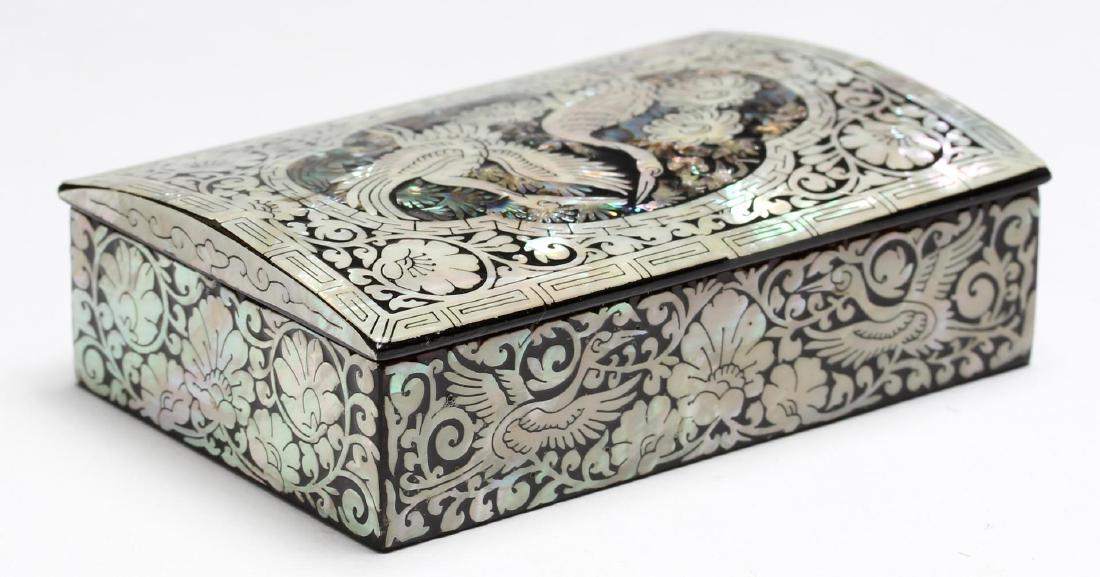 Ornate Japanese Abalone-Inlaid Black Lacquer Box (1 of 3)