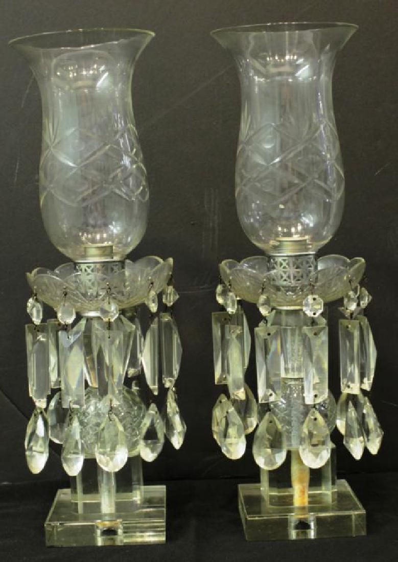 Pair of Cut Glass Hurricane Lustres (1 of 4)