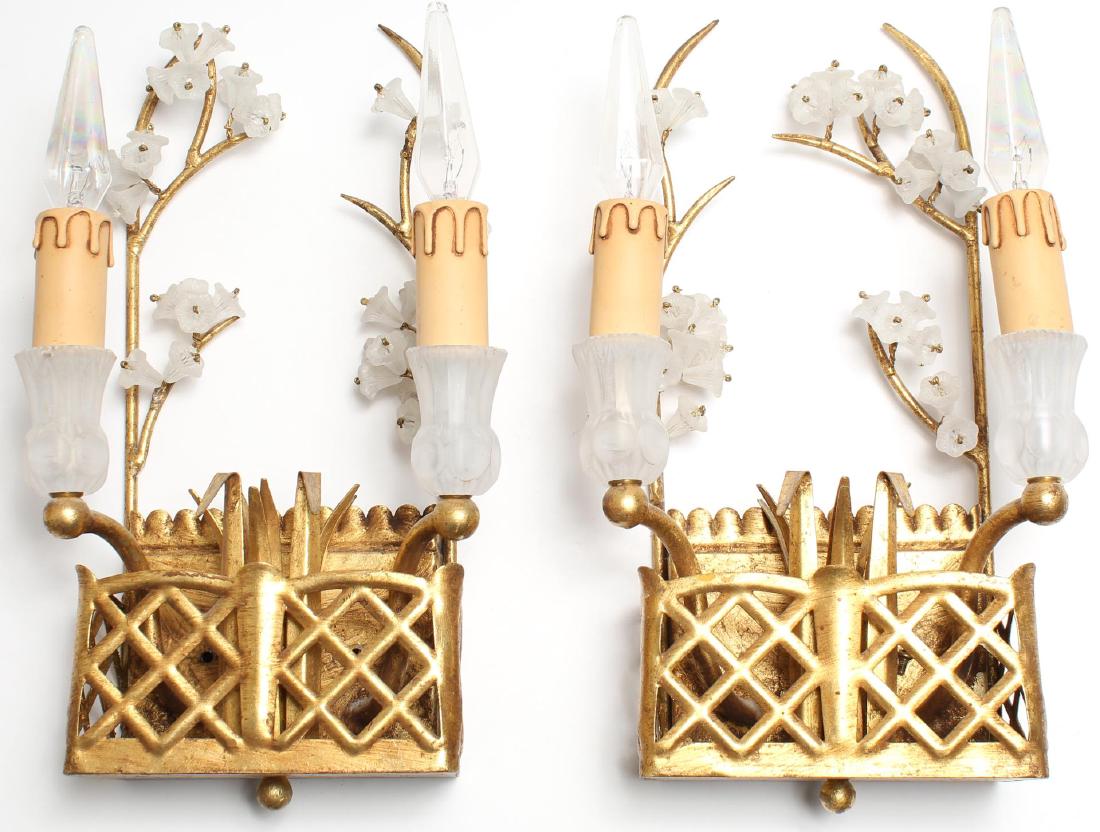Pair of Italian Gilt Metal & Frosted Glass Sconces (1 of 2)