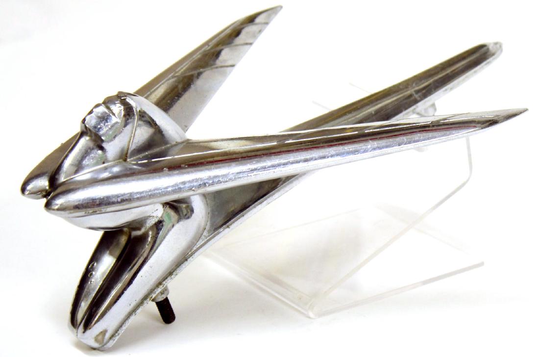 Nash "Kneeling Goddess" 1952 Hood Ornament: Chrome or chrome-plated, including the figure and the base. 10.5" L. Some minor nicks and pitting.