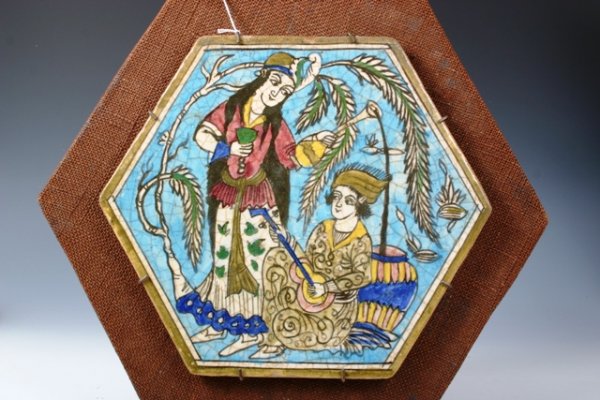 9: Large 19th Mounted Iranian Tile
