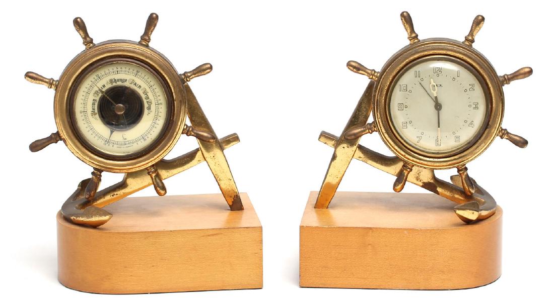 Nautical Barometer & Clock Bookends (1 of 4)