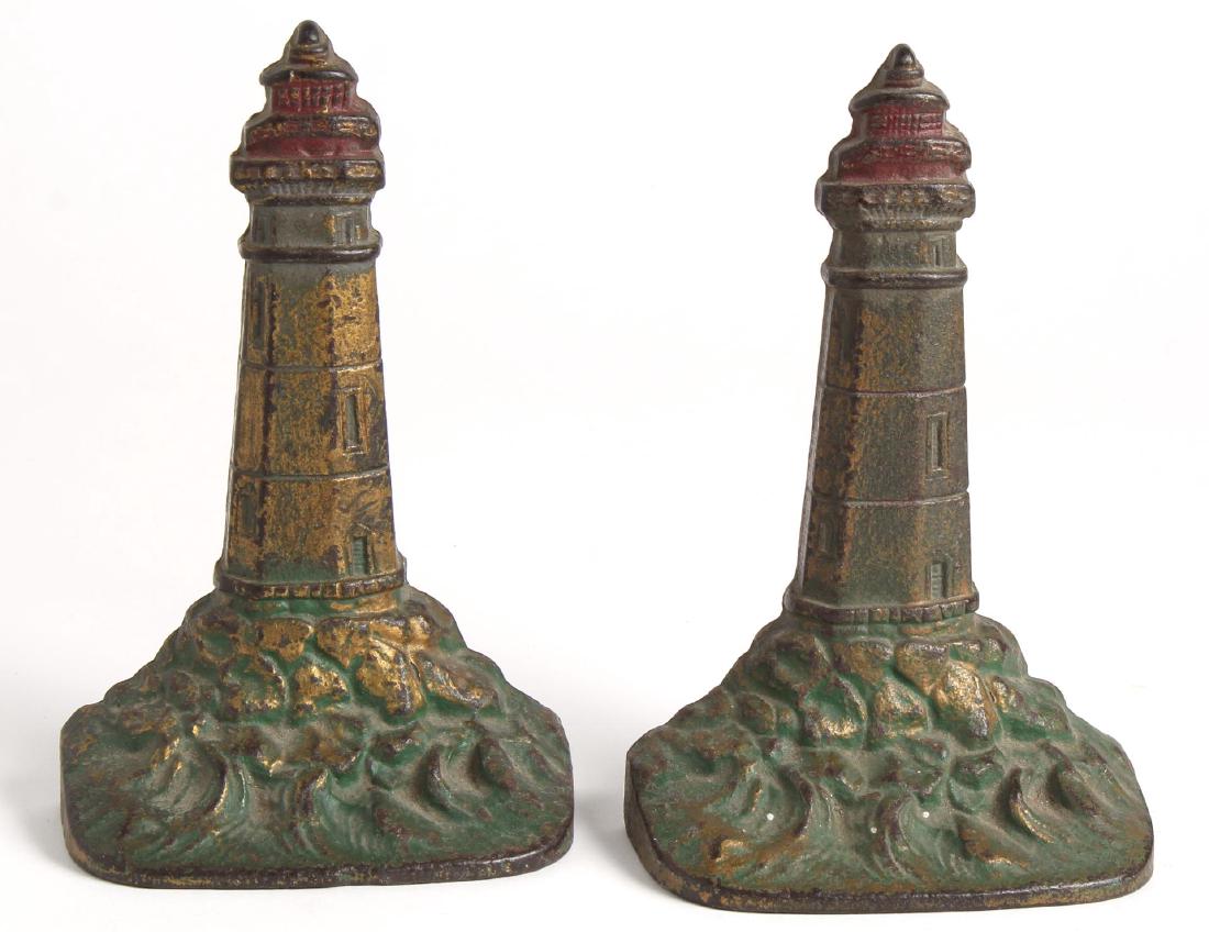 Pair Gilt & Painted Bronze Lighthouse Bookends (1 of 2)