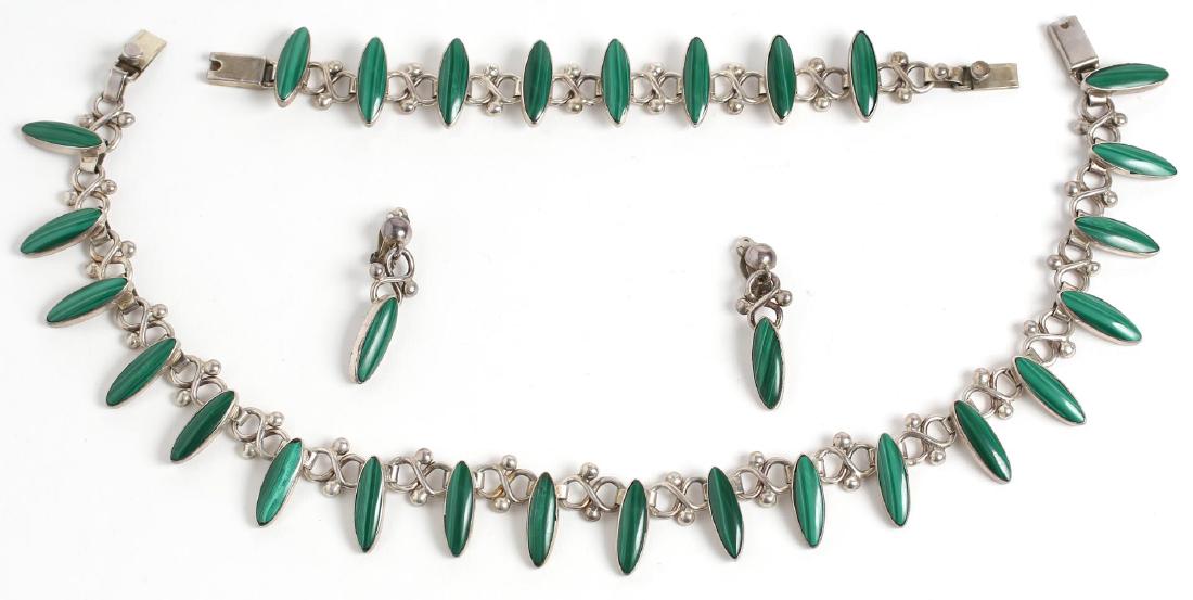 Taxco Mexican Sterling Silver & Malachite Suite (1 of 4)