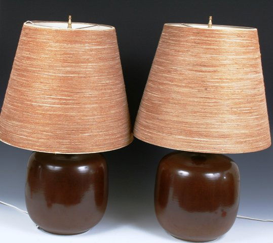 Pair of Martz Lamps with Original Fiberglass Shade: It is also possible that these lamps are scandinavian imports and probably sold in the 1950's-60's by George Kovacs in NYC back when they imported and had a showroom at 831 Madison Ave. With natural a