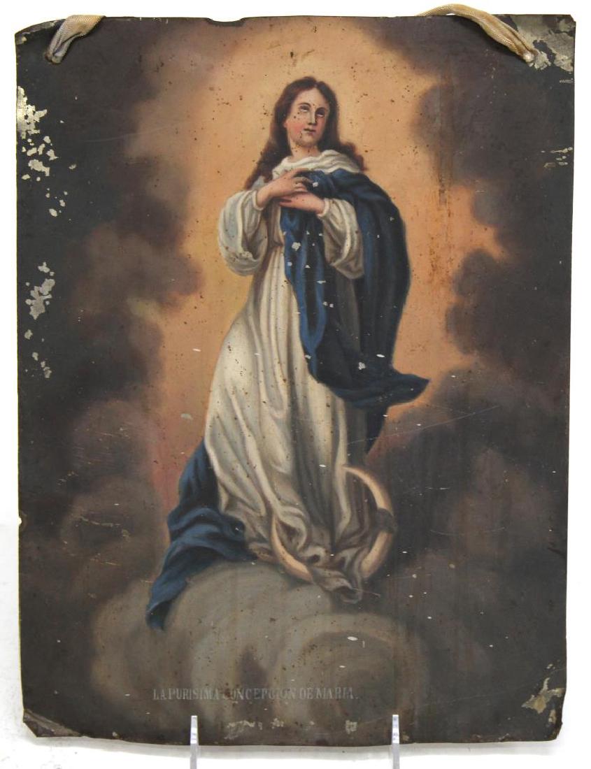 Antique South American Painted Tin of Virgin Mary (1 of 6)