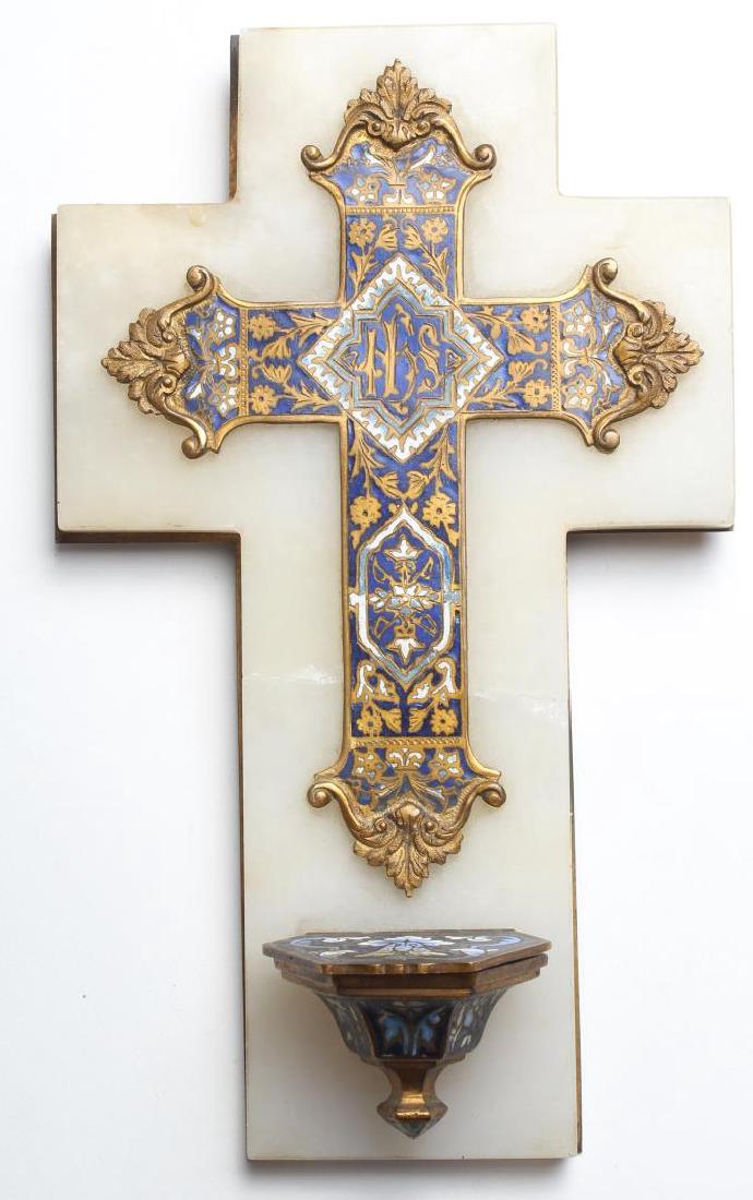 French Champleve Enamel Cross & Font on Onyx Mount (1 of 4)