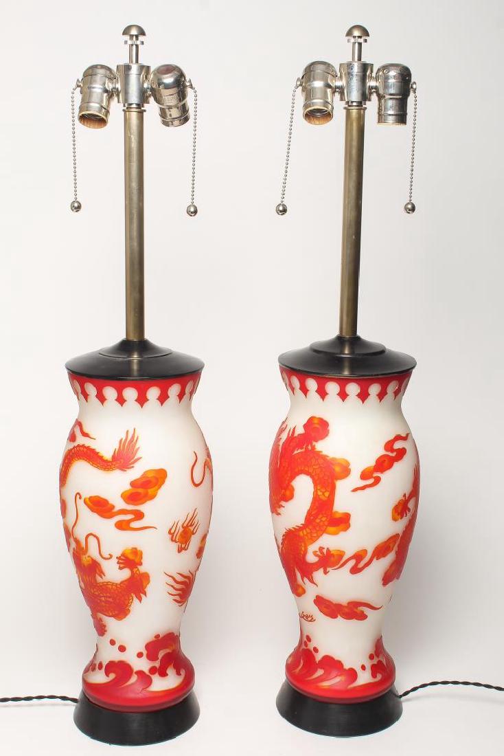Pair of Vintage Japanese Cameo Glass Lamps, 1950s (1 of 6)