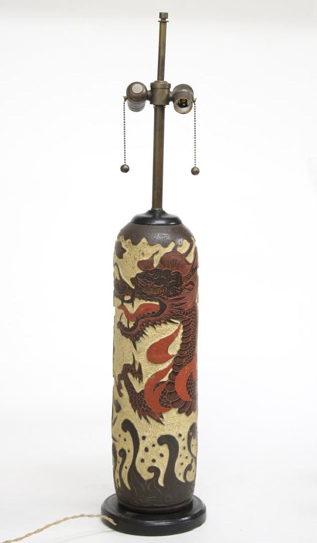 Vintage Japanese Incised Ceramic Lamp, ca. 1930s (1 of 4)