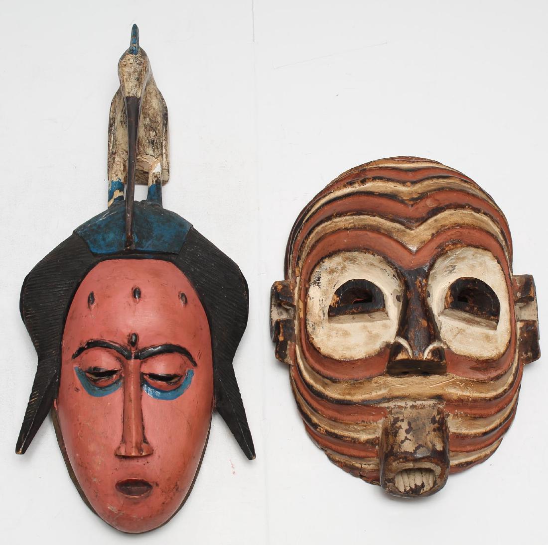 2 Vintage African Carved & Painted Tribal Masks (1 of 3)