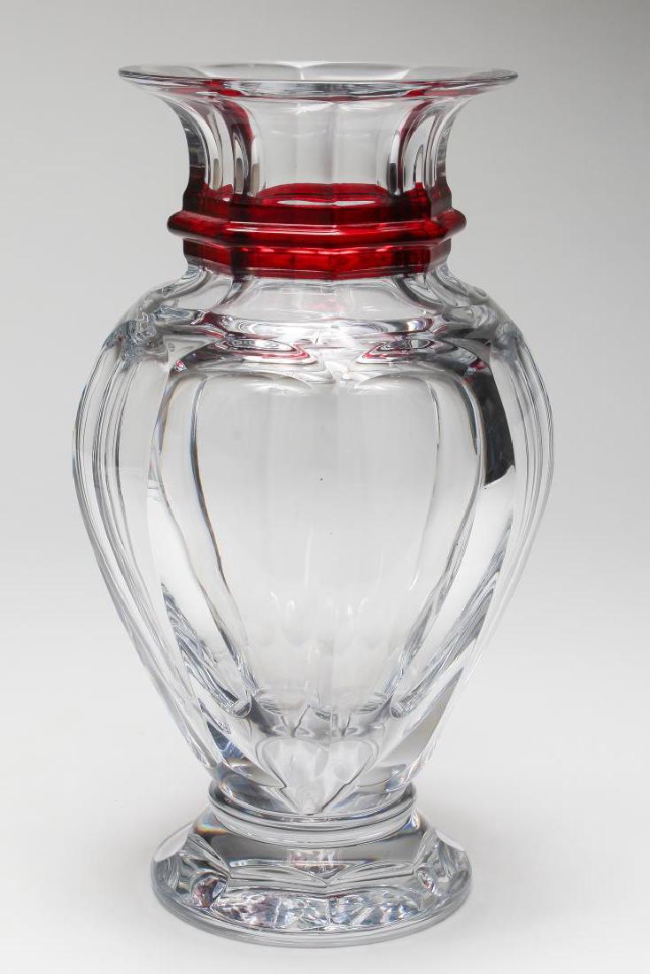 Baccarat Large Lead Crystal Vase with Red Accent (1 of 4)