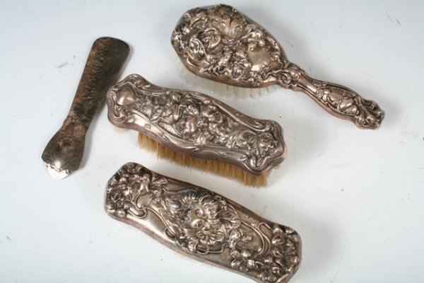 3 Piece Sterling Silver Art Nouveau Vanity Set