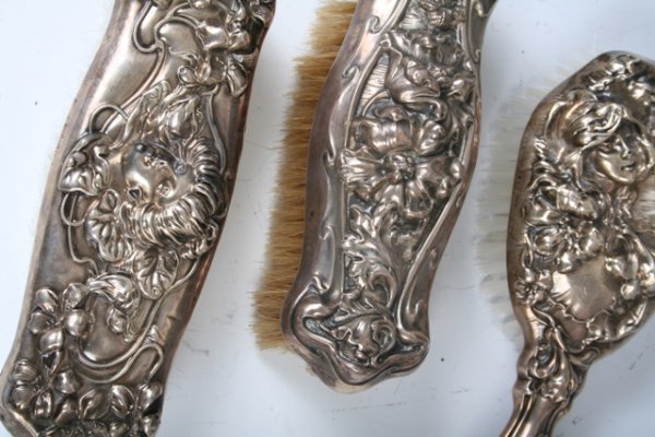 3 Piece Sterling Silver Art Nouveau Vanity Set - 2