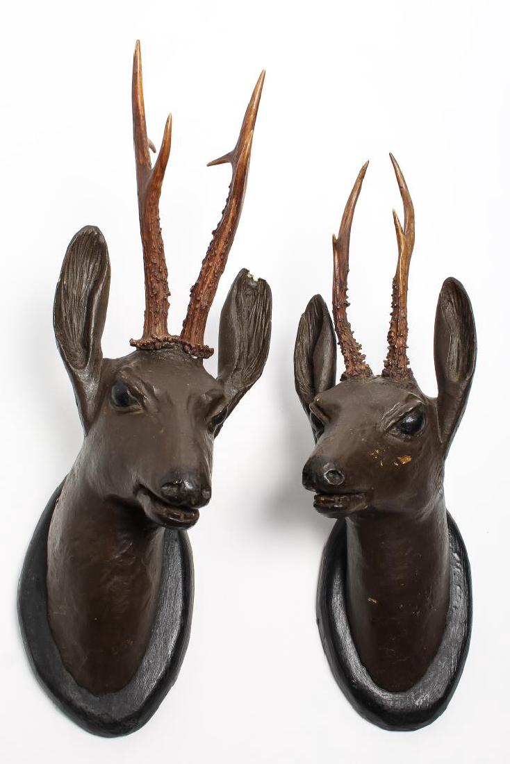 Pair of Black Forest Antler & Carved Head Plaques (1 of 1)