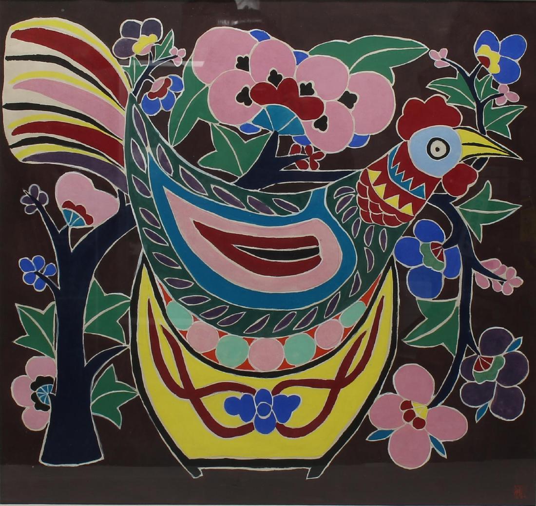 Asian School- Large Gouache on Paper of a Chicken (1 of 3)