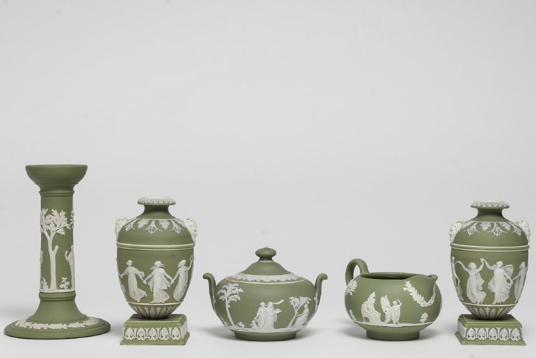 5 Pieces Wedgwood Olive Green Jasperware Pottery (1 of 8)