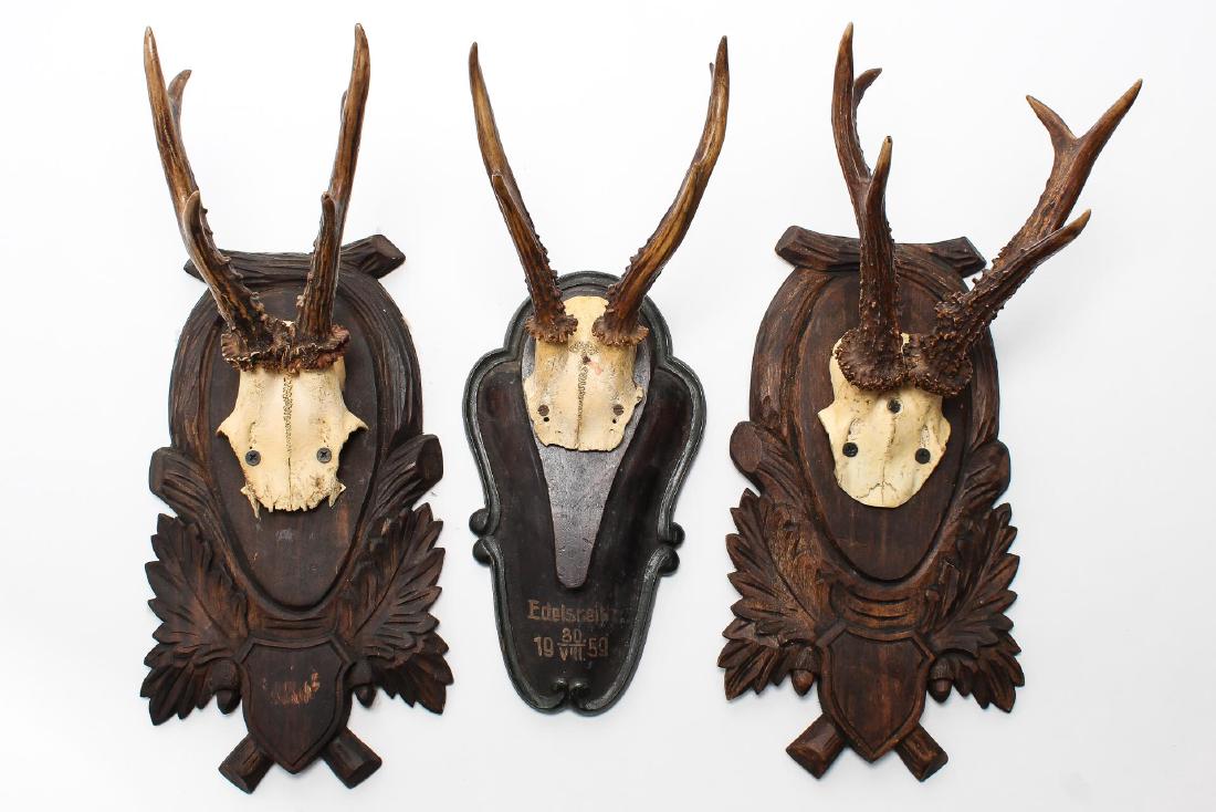 3 Vintage Deer Antler-Mounted Plaques (1 of 1)