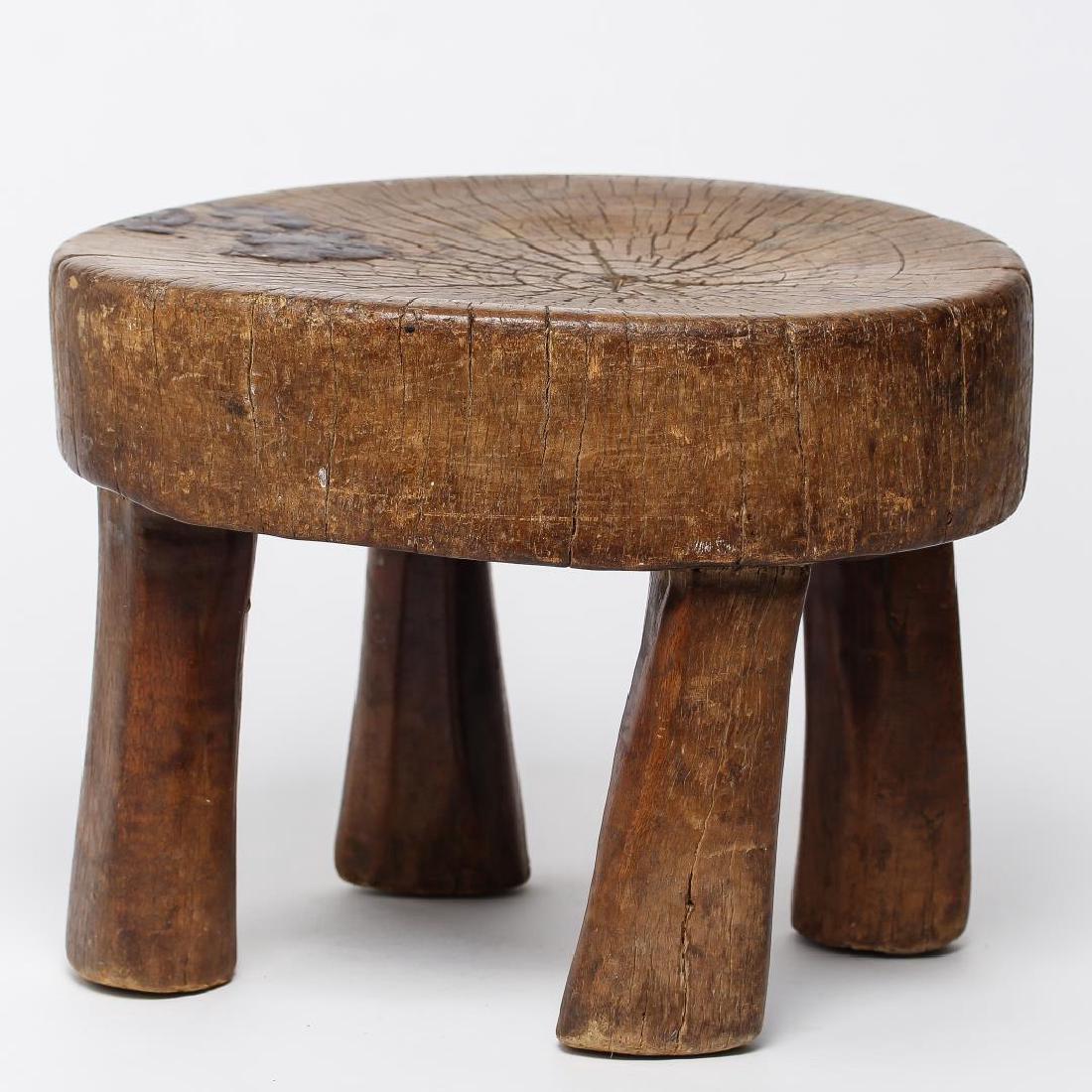 Folk Art Hand-Carved Wooden Milking Stool (1 of 2)