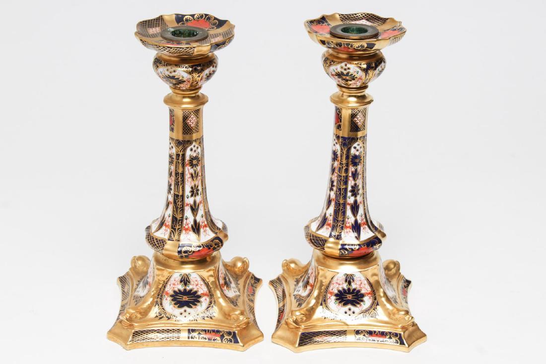Pair of Royal Crown Derby Porcelain Candlesticks (1 of 2)