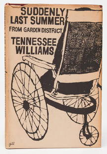 Tennessee Williams "Suddenly Last Summer," 1st Ed.: First edition, by Tennessee Williams; published New York: A New Direction, 1958; the cover of original red cloth with dust jacket. 8.5" H X 5.5" W. Dust cover with damage.