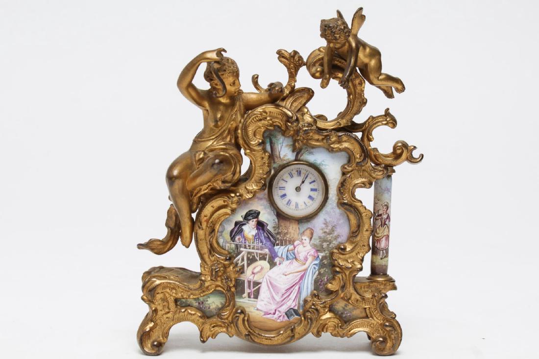French Rococo-Style Enamel & Ormolu Desk Clock (1 of 8)
