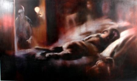 Louis Renzoni Large Oil on Canvas titled Facsimile: Louis Renzoni, "Facsimile" Oil and Wax on Canvas. 1986 Large Oil on Canvas of what appears to be a Reclining Nude. Very large and desirable subject. 56 in x 90 in