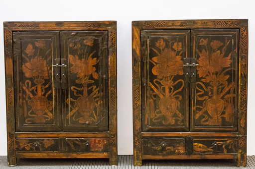 Chinese Qing Antique Black Lacquer Cabinets