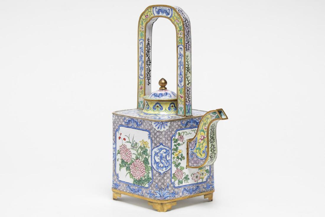Chinese Canton Enameled Brass Tea Pot (1 of 6)