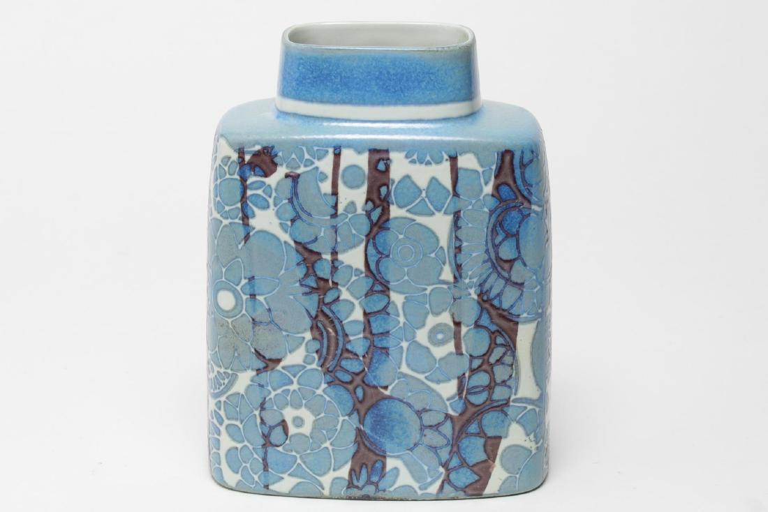 Royal Copenhagen "Fajance" Porcelain Vase, c. 1950: Danish Mid-Century Modern, Royal Copenhagen blue floral "Fajance" porcelain vase by Johanne Gerber, circa 1950, marked "780/3121 / Royal Copenhagen A / Fajance," and with maker's mark in underglaze. 7