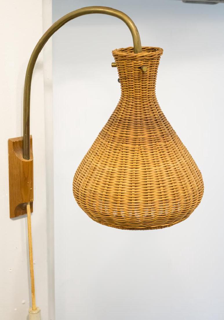 Mid-Century Modern Rattan & Teak Adjustable Sconce (1 of 3)