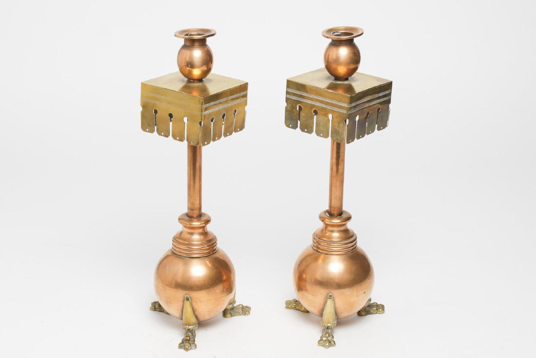 Aesthetic Movement Mixed Metal Candlesticks, 2 (1 of 3)